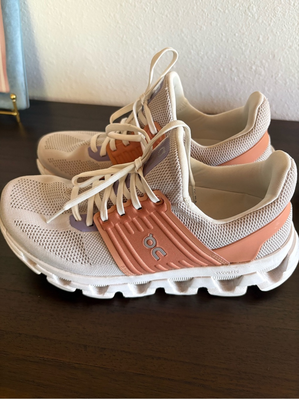 On Running Women's Athletic Shoes in Cream and Peach